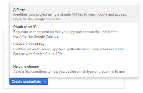 Google Maps API - create credentials