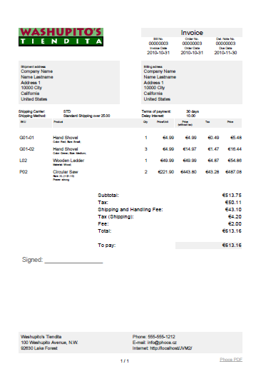 VirtueMart Invoice